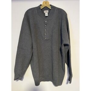 VINTAGE LL Bean Sweater Men XL Tall Gray Henley Pullover Ribbed Chunky Knit